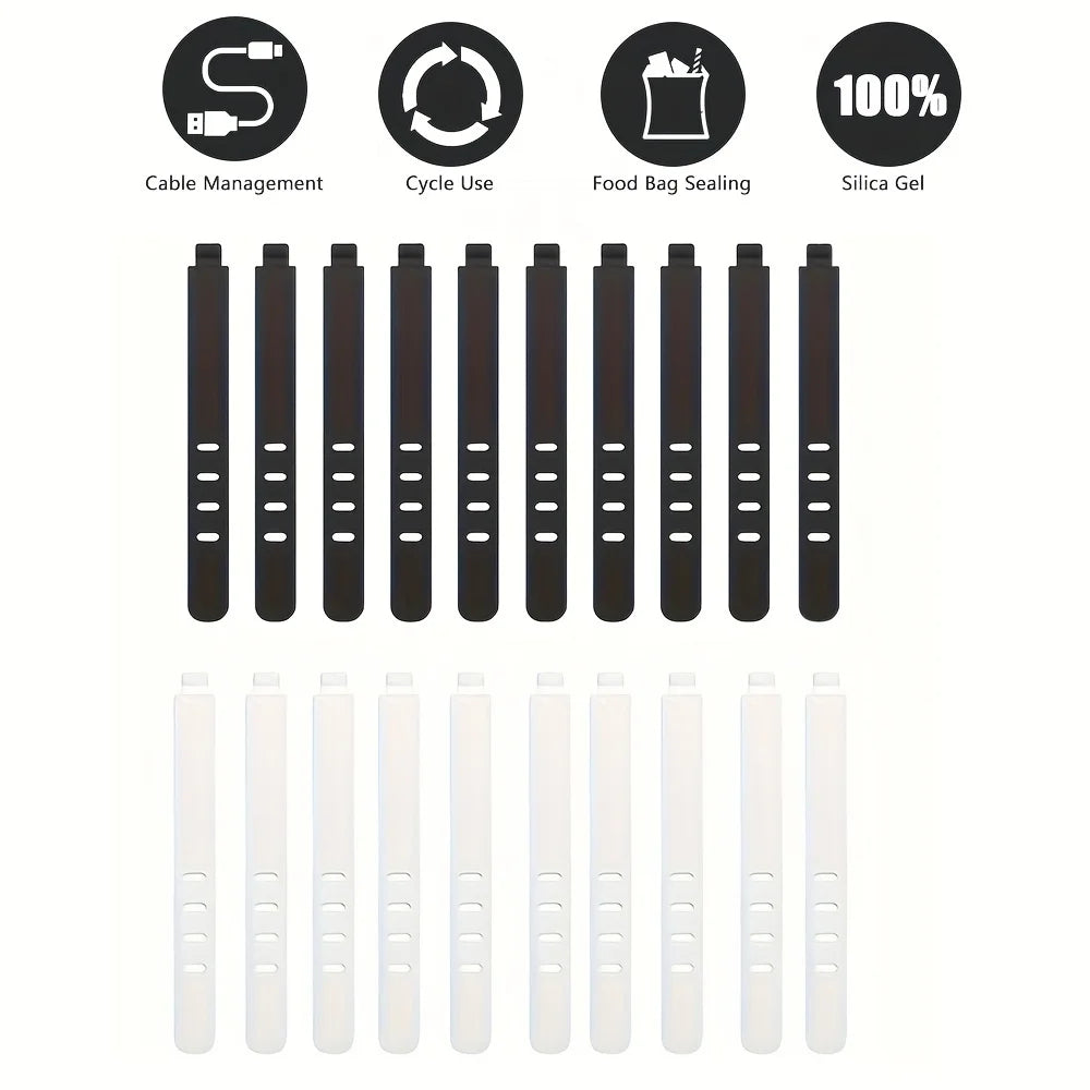 Silicone Harness Wire Strap Black White 4-Hole Elastic Cable Tie