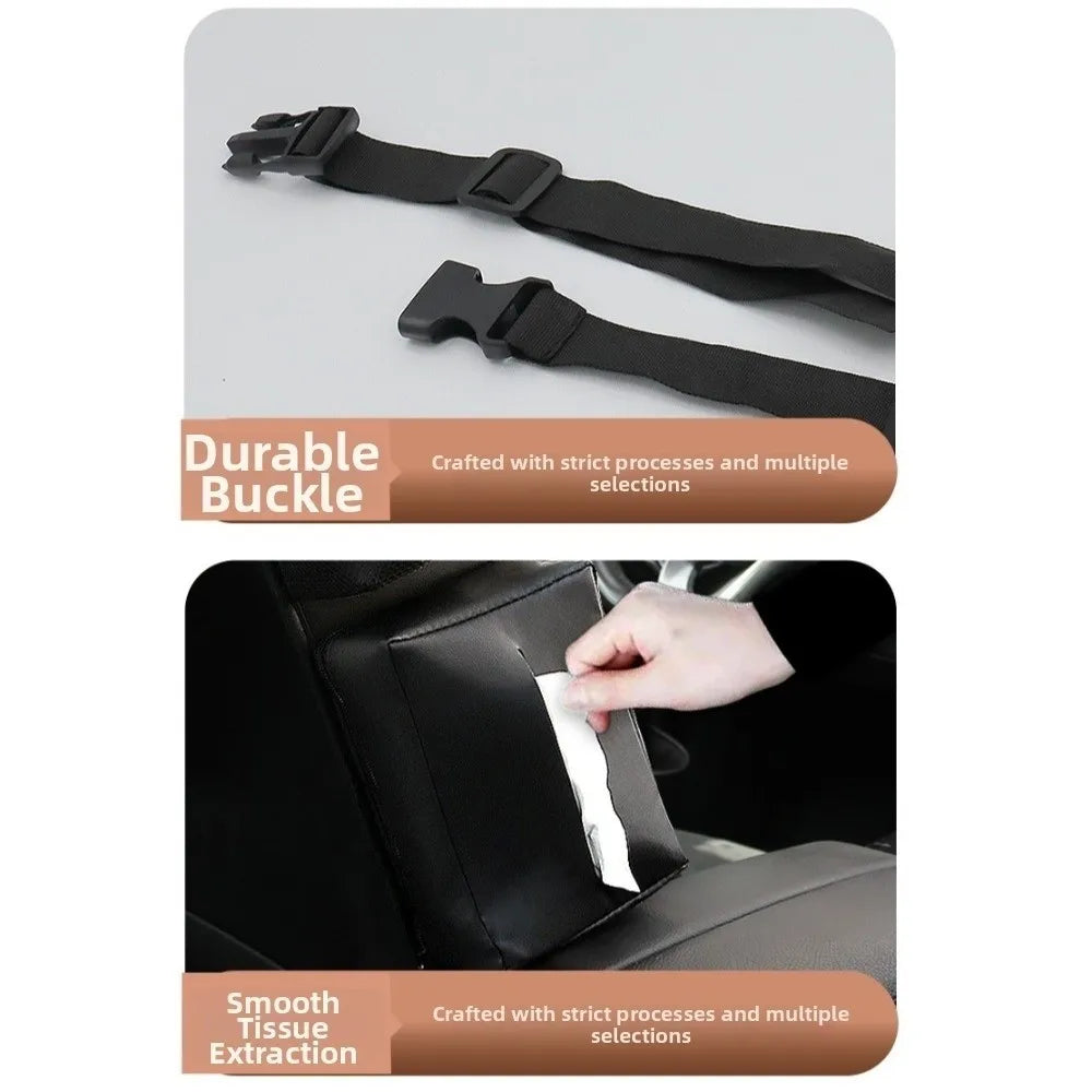 Multi-Functional Car Seat Side Storage Bag Tissue Box Wear-Resistant Car Seat Hanging Organizer Leather Portable Auto Seat Box Zpaxo