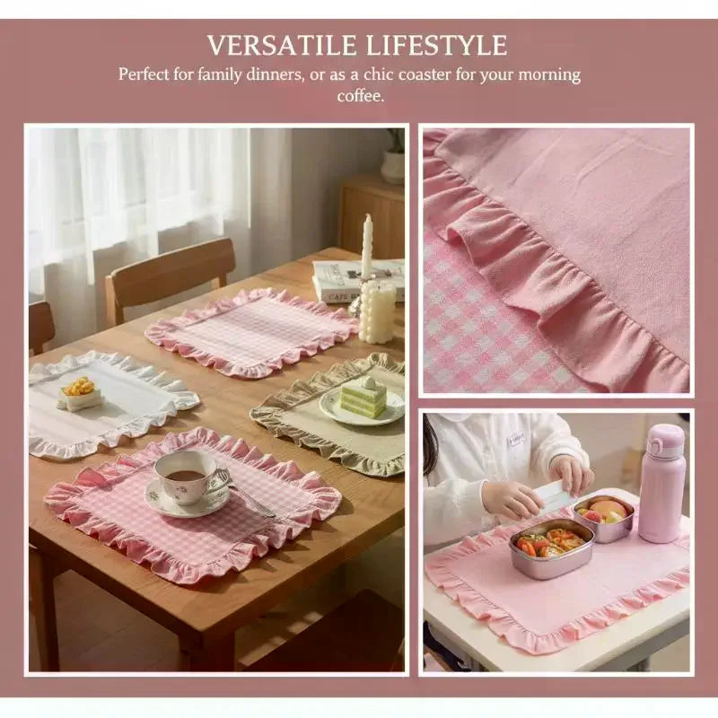 Pink Blue Stripe Ruffle Placemat Set Cute Table Decor For Kitchen Dining Room Br Zpaxo