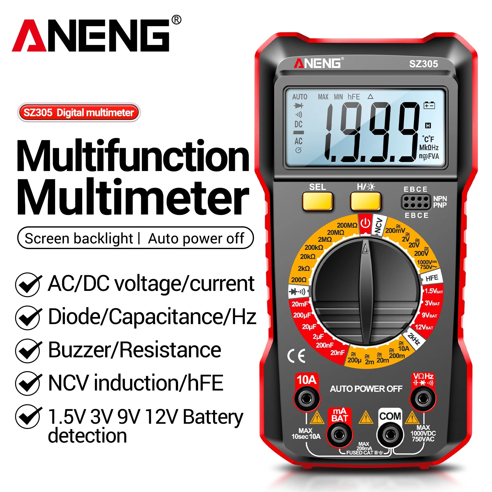 Digital Multimeters ANENG SZ305 200M Resistor 20mF Capacitor
