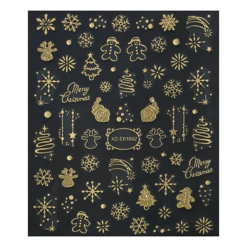 1/12pcs Multi Design Christmas Nails Sticker 3D Gold Stamping Sparkling Snowflake Christmas Tree Bowknot Winter Adhesive Decals Zpaxo 02