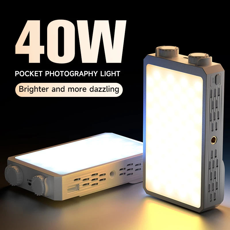 40W LED Camera Light 2500K-9000K Bi-color 4400mAh Video Lamp Handle