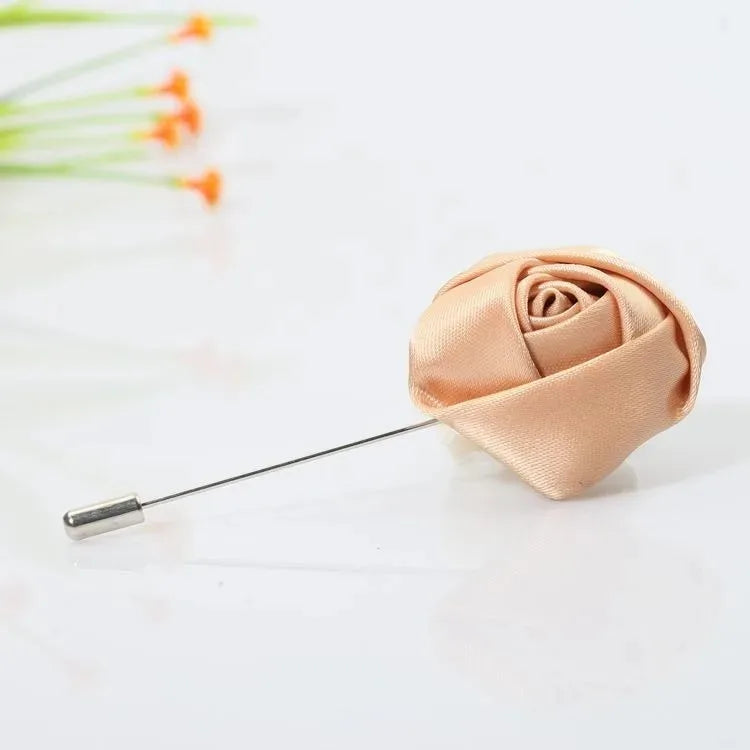 Men Boutonnieres for Wedding Groom Corsage Lapel Pins Ribbon Roses Flower Mensuit Buttonhole Brooch Marriage Accessories Zpaxo Champagne gold