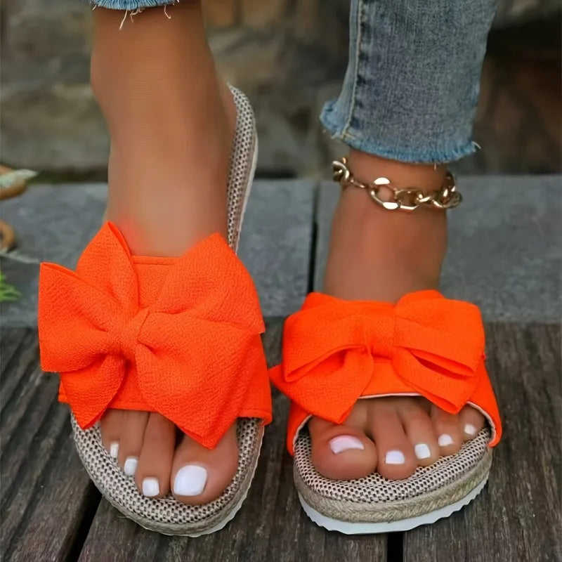 Women Slippers 2025 Bow Anti Slip Sandals Wear-resistant Soft Sole Zpaxo Orange 43