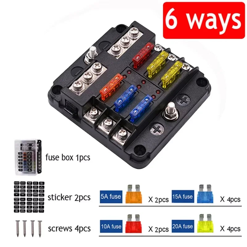 Positive Negative Anodes Fuse Block Box Transparent Cover Holder LED