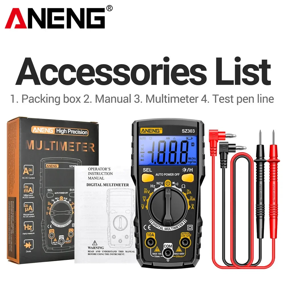 ANENG SZ303 Buzzer Backlight LCD Portable Electrician Tool RMS Auto