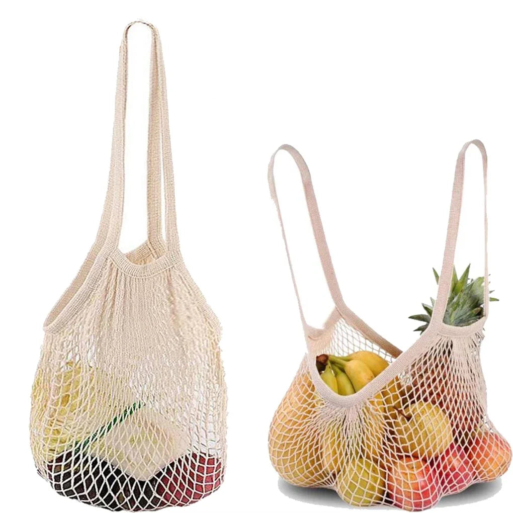 1 Cotton String Shopping Tote Bags Reusable Washable Mesh Grocery Zpaxo Long-style 2pcs