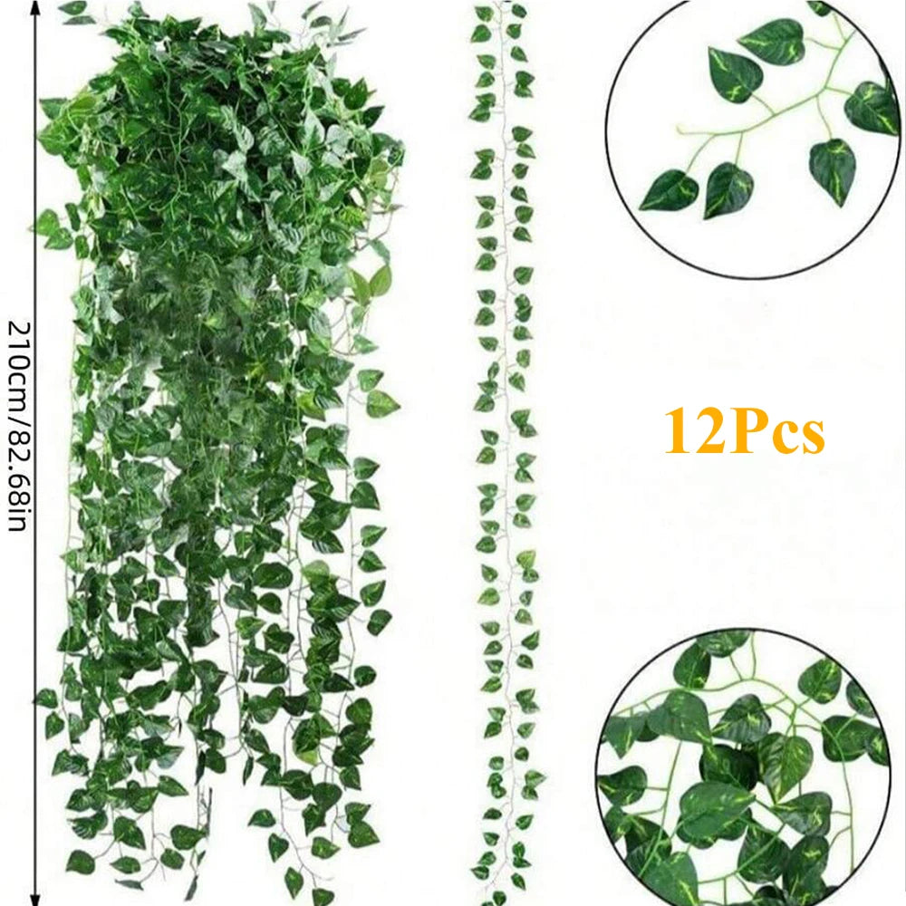 12/24Pcs Artificial Ivy Leaves Greenery Garland Fake Watermelon Vine Hanging Plants for Wedding Party Decoration Zpaxo 12Pcs