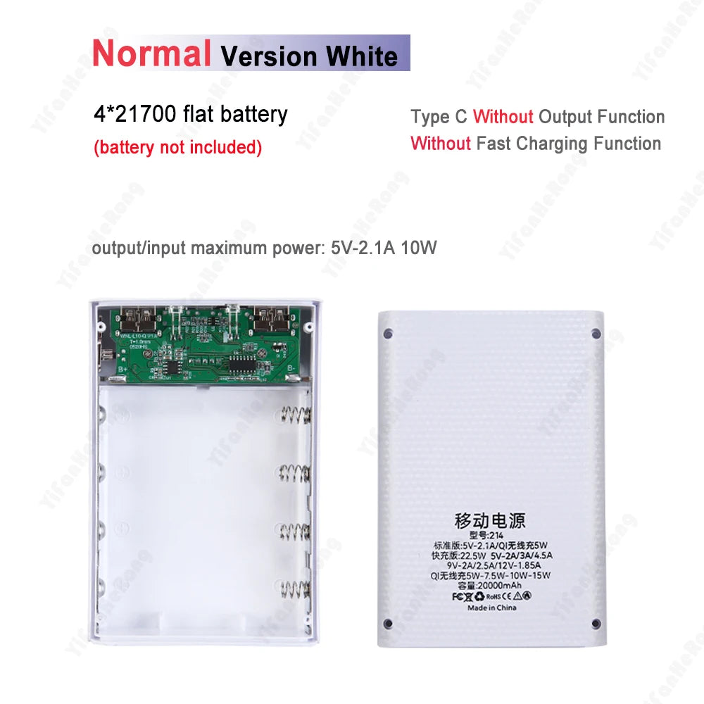 DIY Power Bank 4x 21700 Battery Box Case Kit QC3.0 PD Fast USB Charger with Display for Smartphone Zpaxo Normal White