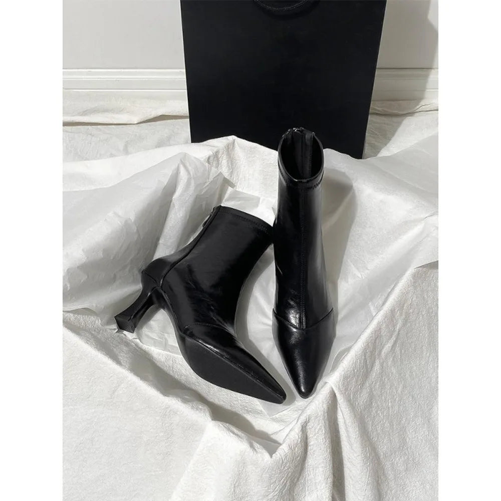 Autumn Winter Vintage Thick Heel Slim Ankle Boot Women Fashion