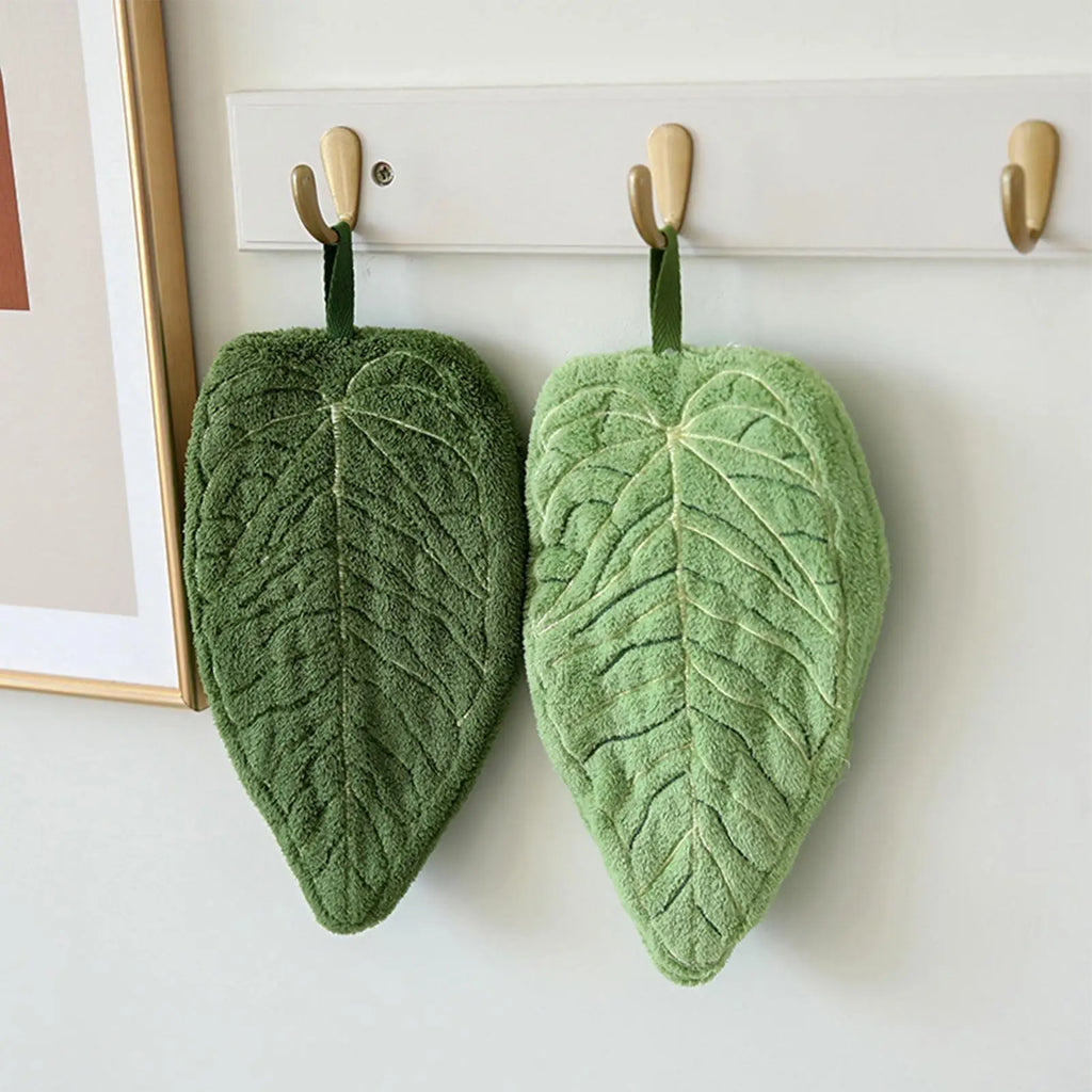 2Pcs Leaves Hand Towels Absorbent Kitchen Handkerchief Kitchen Accessories Bathroom Hands Towel Wall Hanging Kitchen Towels Zpaxo
