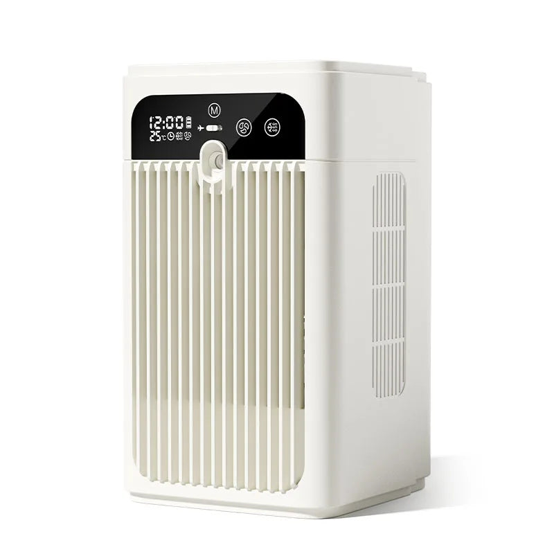 portable mist fan, spray cooling fan, rechargeable humidifier fan, digital display travel mist fan, safety lock portable fan Zpaxo WHITE
