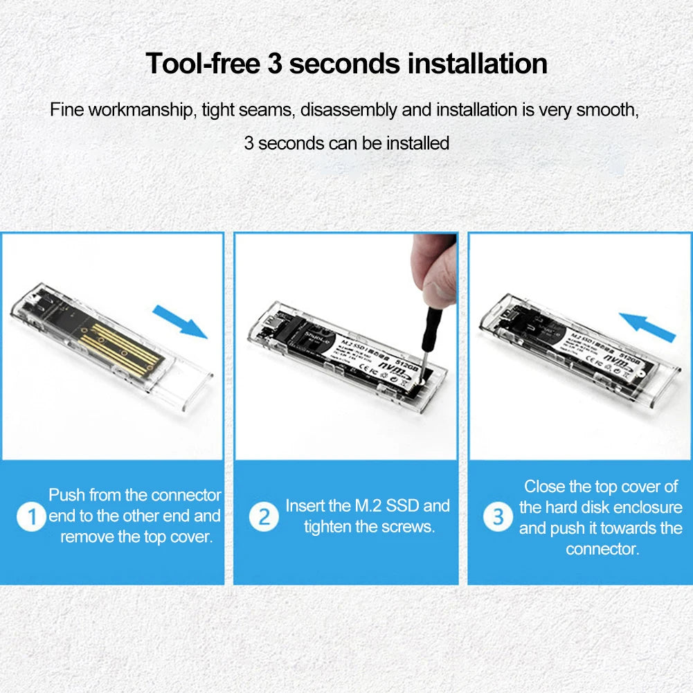 M 2 NVME PCIe NGFF SATA Dual Protocol SSD Case Clear USB C 10Gbps