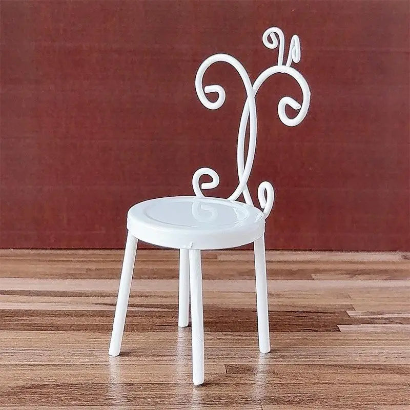 ▶1Pcs 1:12 Dollhouse Miniature Doll Accessories Iron Back Chair Furniture Home Model Decor Toy Doll House Accessories Zpaxo White