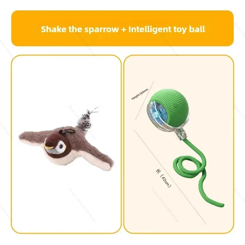 Interactive Cat Toys Rechargeable Flying Bird Rat Cat Toy Chirping Flapping Bird Can Add Catnip Touch Activated Cute Plush Toy Zpaxo Sparrow - Green ball