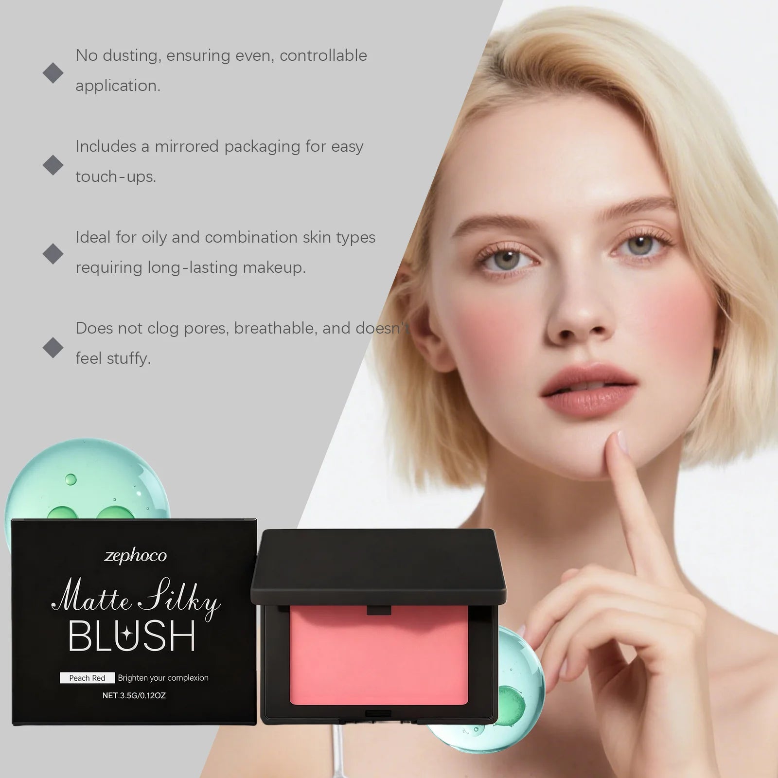 Matte Blush Powder Monochrome Palette Natural Flush Soften Silky Peach Color Face Contour Long Lasting Waterproof Cheek Makeup Zpaxo