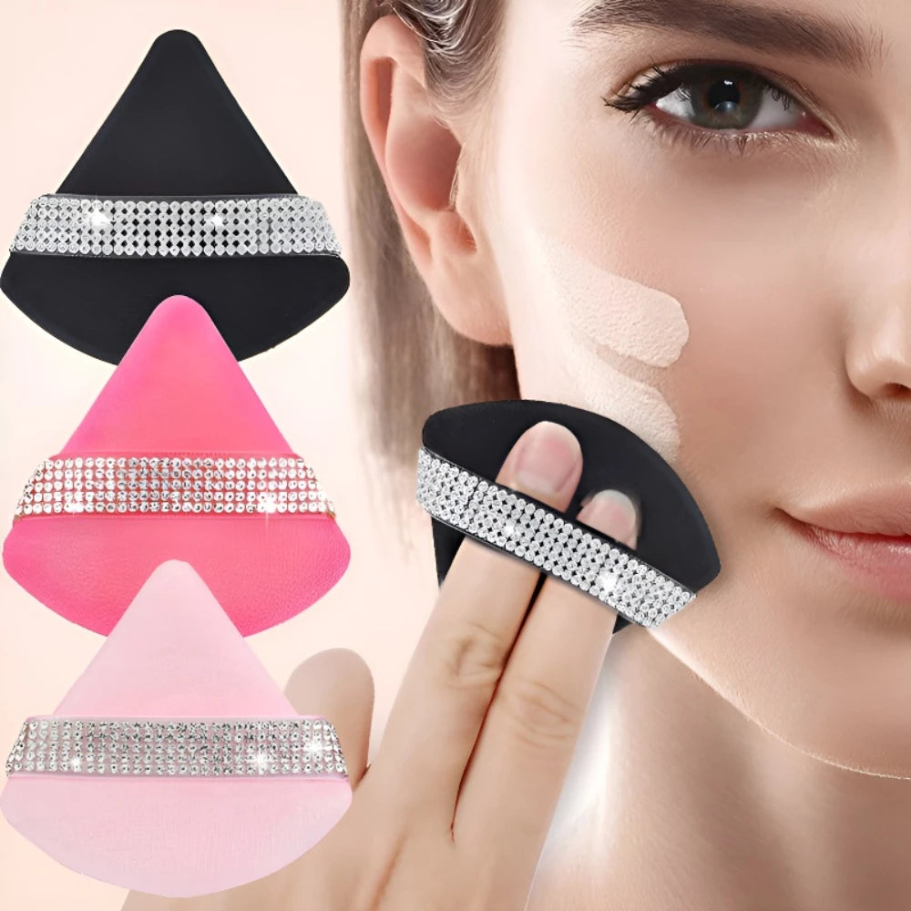3Pcs Pink Triangle Powder Puff Face Soft Makeup Tool Sponge Velvet Soft Smooth Facial Beauty Makeup Black Sponge Accessories Zpaxo