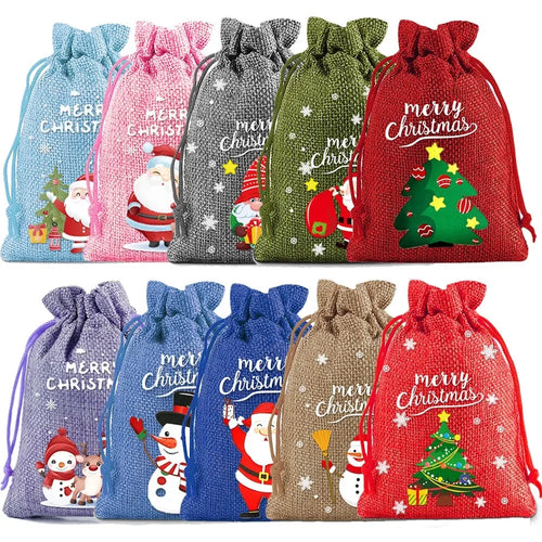 2025 Hot Christmas Burlap Drawstring Bag Festive & Party Supplies Children Drawstring Candy Bags Christmas Gift Bags Zpaxo 10pcs other 10x14cm