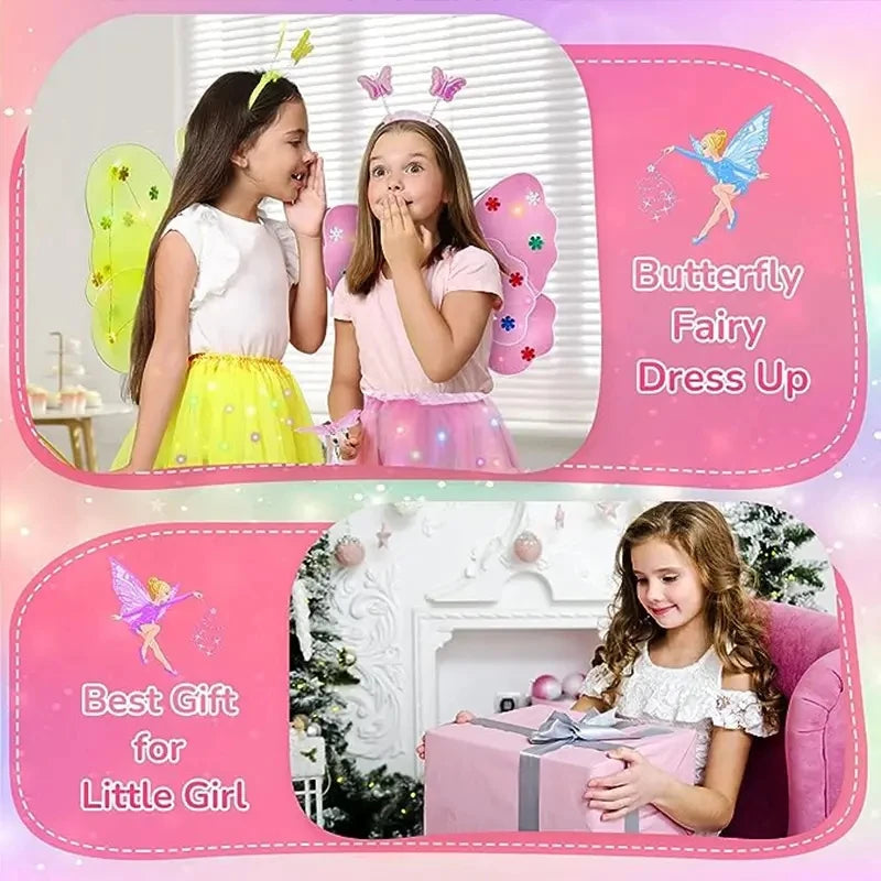LED Glow Butterfly Wing Luminous Flashing Skirt Lights Princess Dress