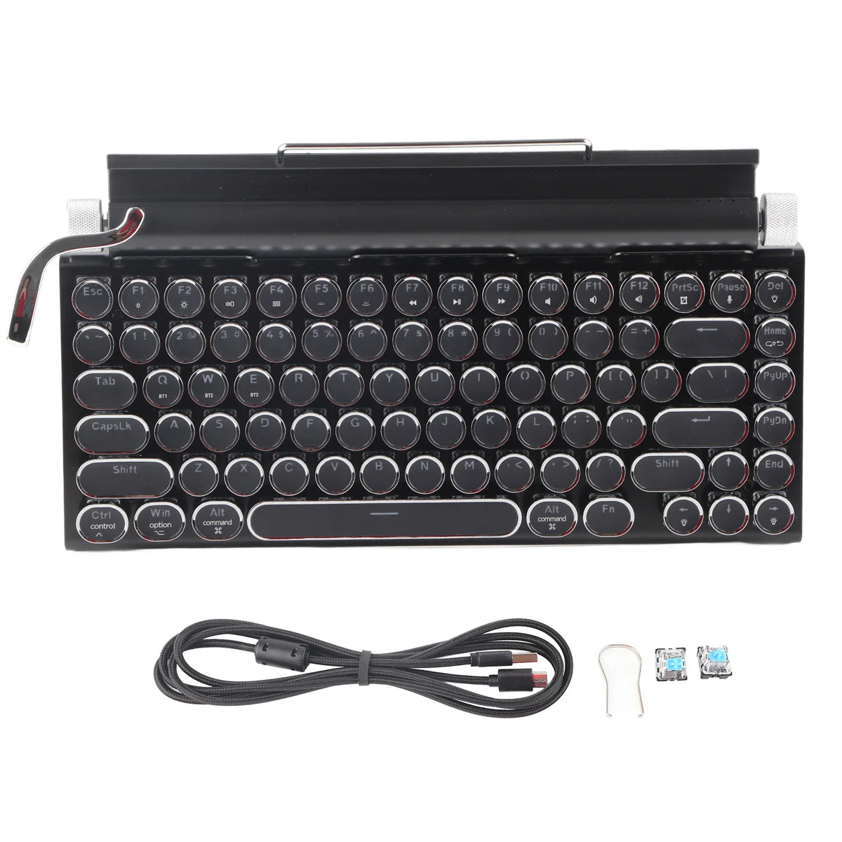 Typewriter Keyboard 83 Keys Vintage Wireless Mechanical Metal Round Zpaxo black