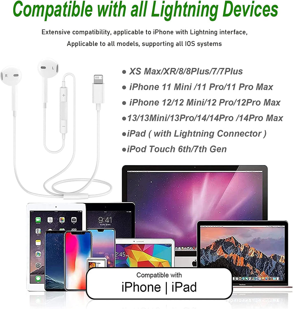 Wired Lightning Earphones Apple Iphone 14 13 12 11 Max Mini X XS XR 7