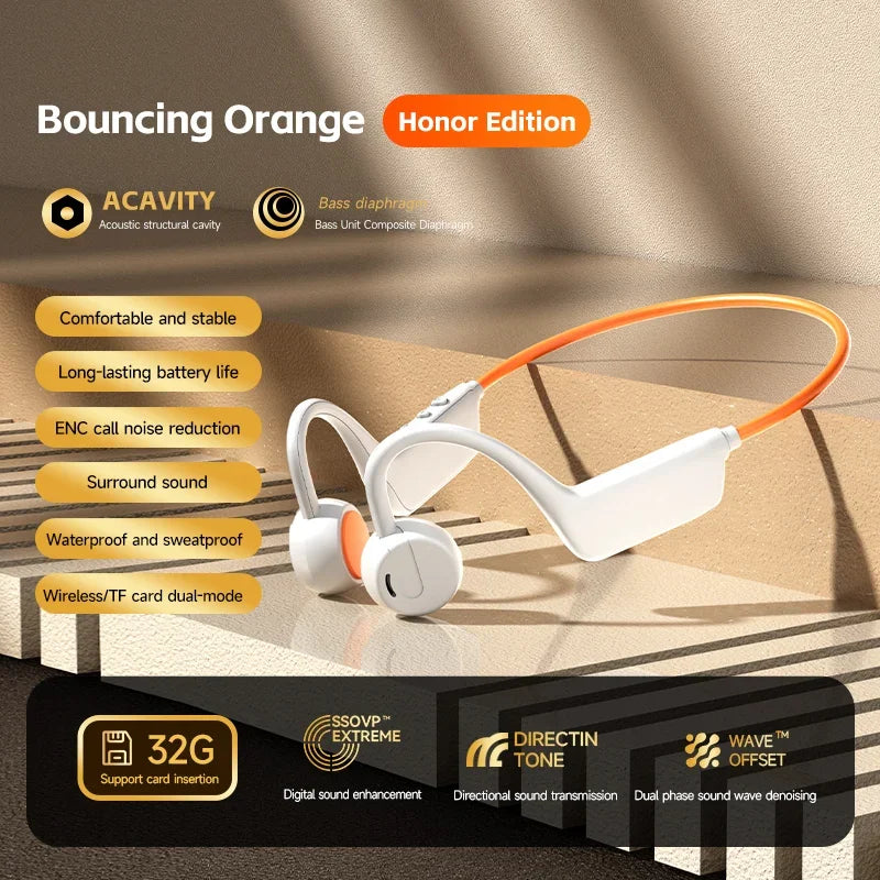Bone Conduction Headset Wireless Swimming Sports Headphone IPX8 Zpaxo Orange