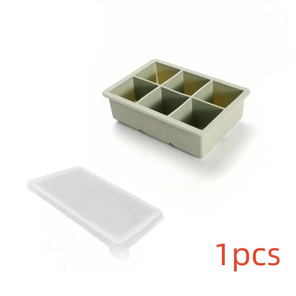 Large Ice Cube Tray Lid Stackable Big Silicone Square Mold Whiskey Zpaxo green