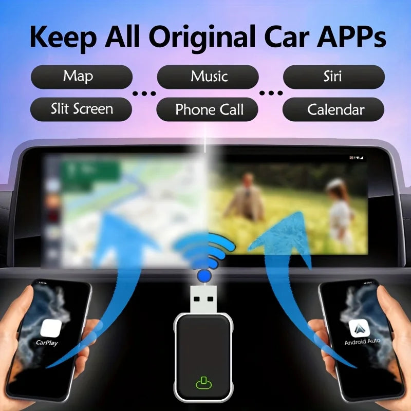 2 in 1 Wired to Wireless Carplay Android Auto Adapter Type-C/USB Plug And Play Bluetooth Mini Smart AI Box For 99% Original Car Zpaxo