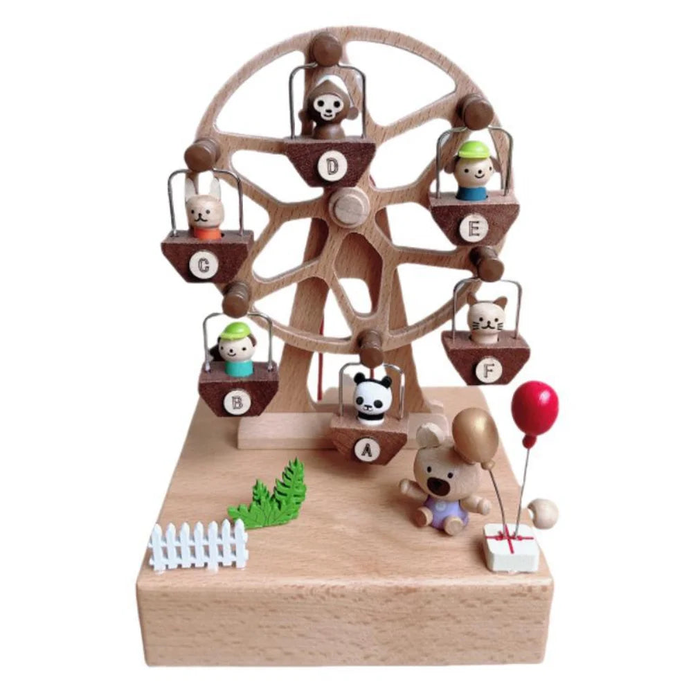 Animal Ferris Wheel Music Box Mechanical Wind-Up Rotating Carousel Wooden Music Box Gift for Boys and Girls Zpaxo
