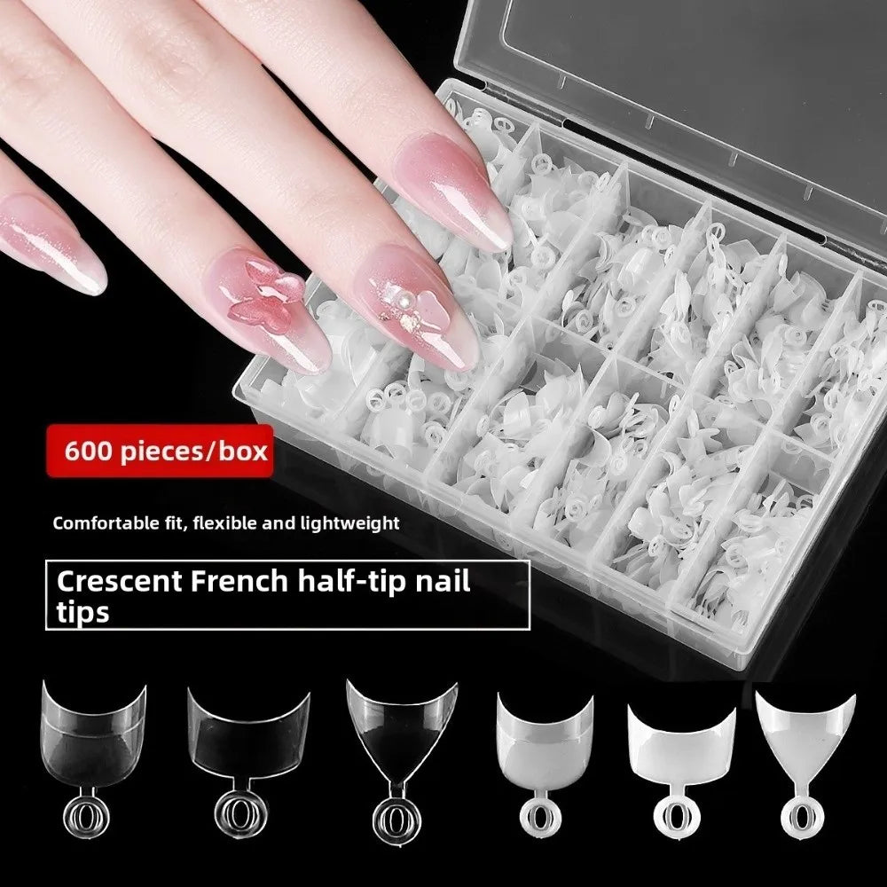 Clear Natural French Short Square Nail Tip Half Cover Extra Tips Box Zpaxo