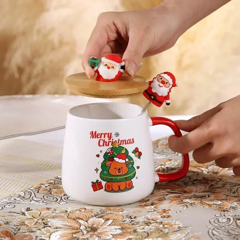 Christmas Ceramic Mug Box Lid Spoon Cup Coffee