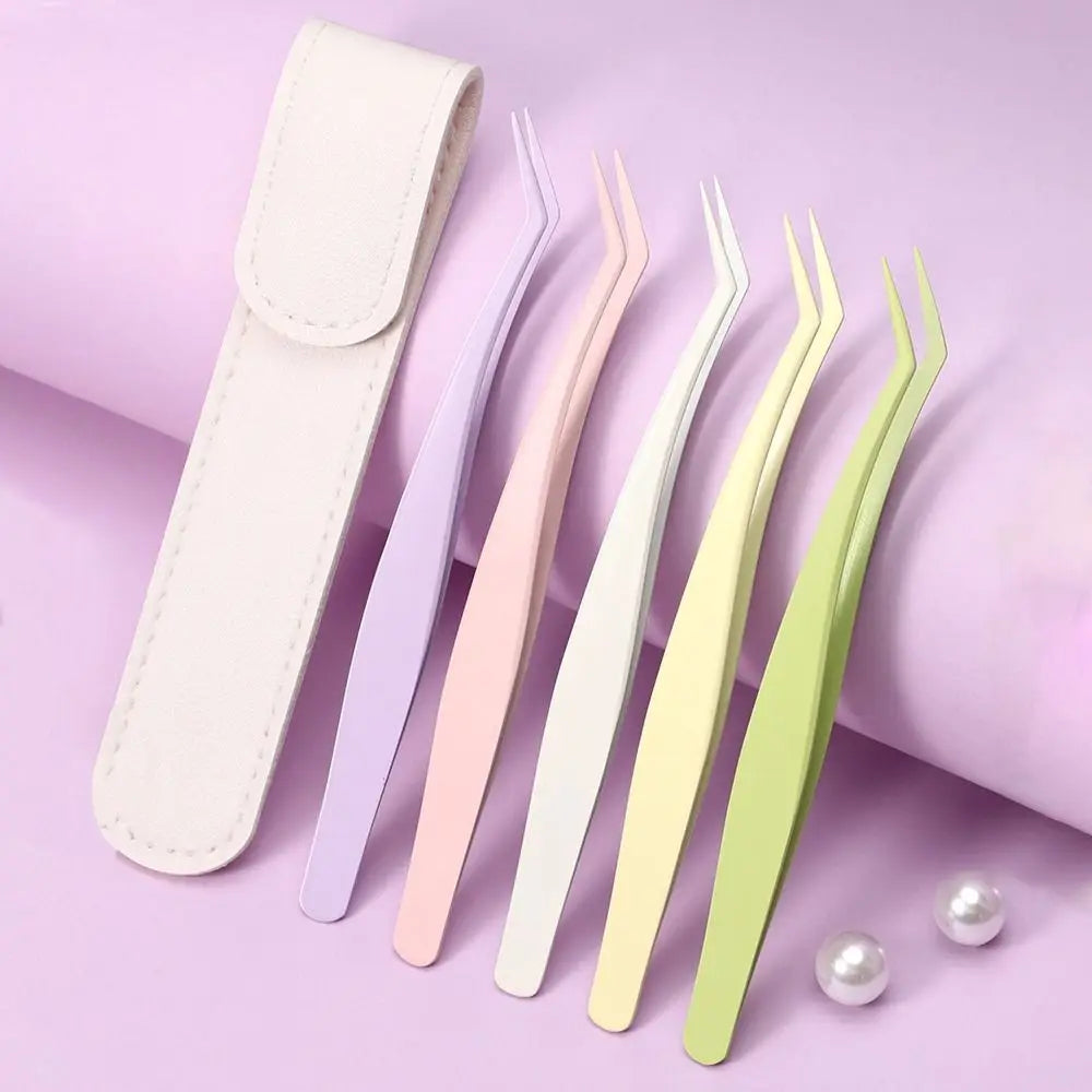 Stainless Steel False Eyelash Tweezers Precision Leather Case Lashes Zpaxo