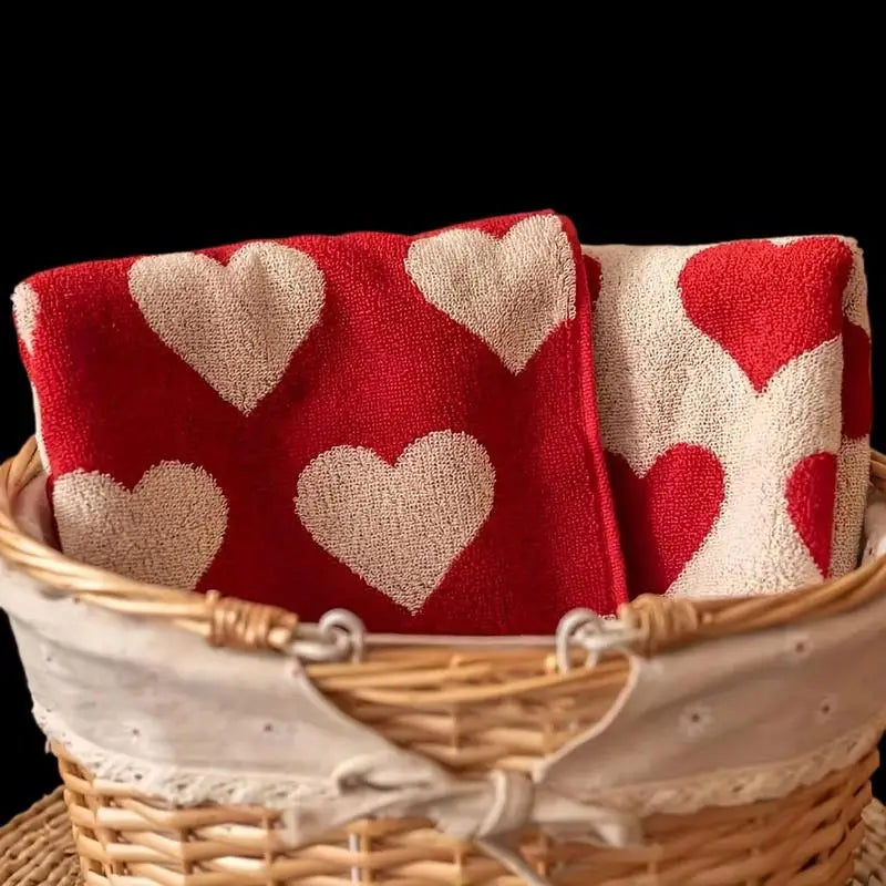 Heart Cotton Towel Red Soft Face Bath Towels Absorbent Shower Zpaxo