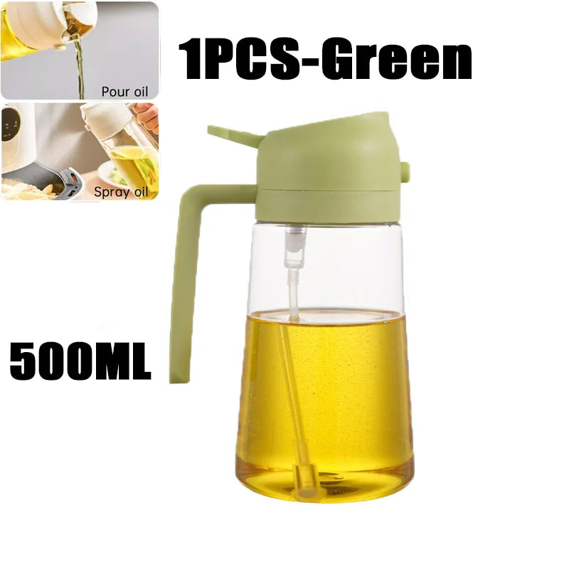 New 470ml Oil Spray Pot 2-in-1 Plastic Household Kitchen Oil Bottle Nebulizing Mist Filling Cooking Oil Spray Pot Dual Use Zpaxo Green-500ml-Plastic