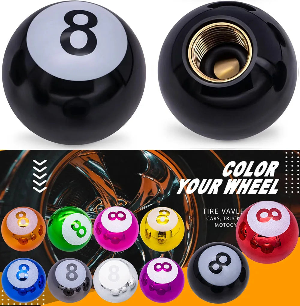 Pool 8 Ball Tire Valve Stem Caps – 4-Pack for Cars & Bikes