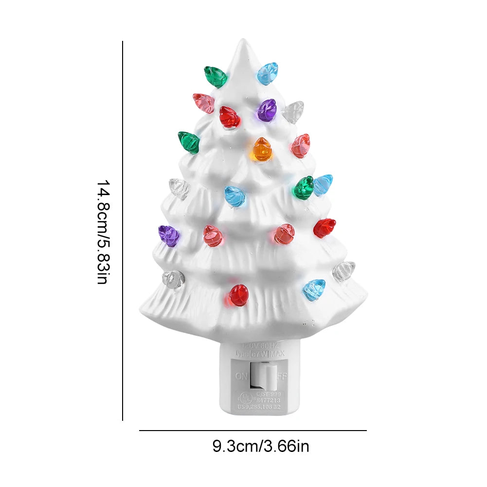 UK-Plug Resin Christmas Tree Night Light Vintage Christmas Tree Wall Plug in Night Light Decorative Tree Nightlight for Room Zpaxo