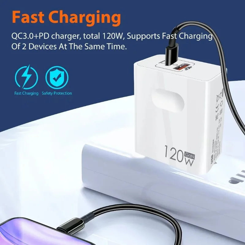 120W Charger Turbo Fast Charging EU US UK Wall Hypercharge Adapter