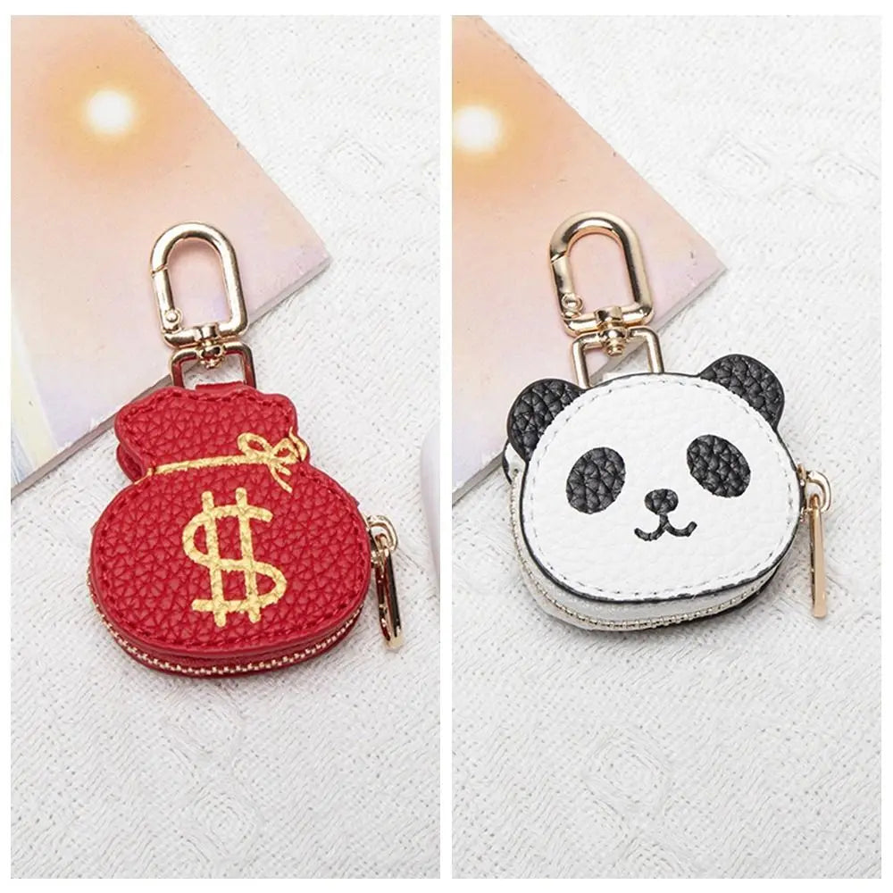 Mini Cute Panda Keychain Zipper Coin Bag PU Leather Pendant Wallet Keychain Earphone Bag Women Zpaxo