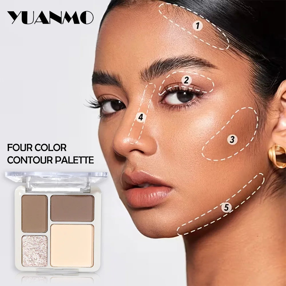 Four-color Highlighter Contour Palette Matte Long-lasting Brightening Zpaxo