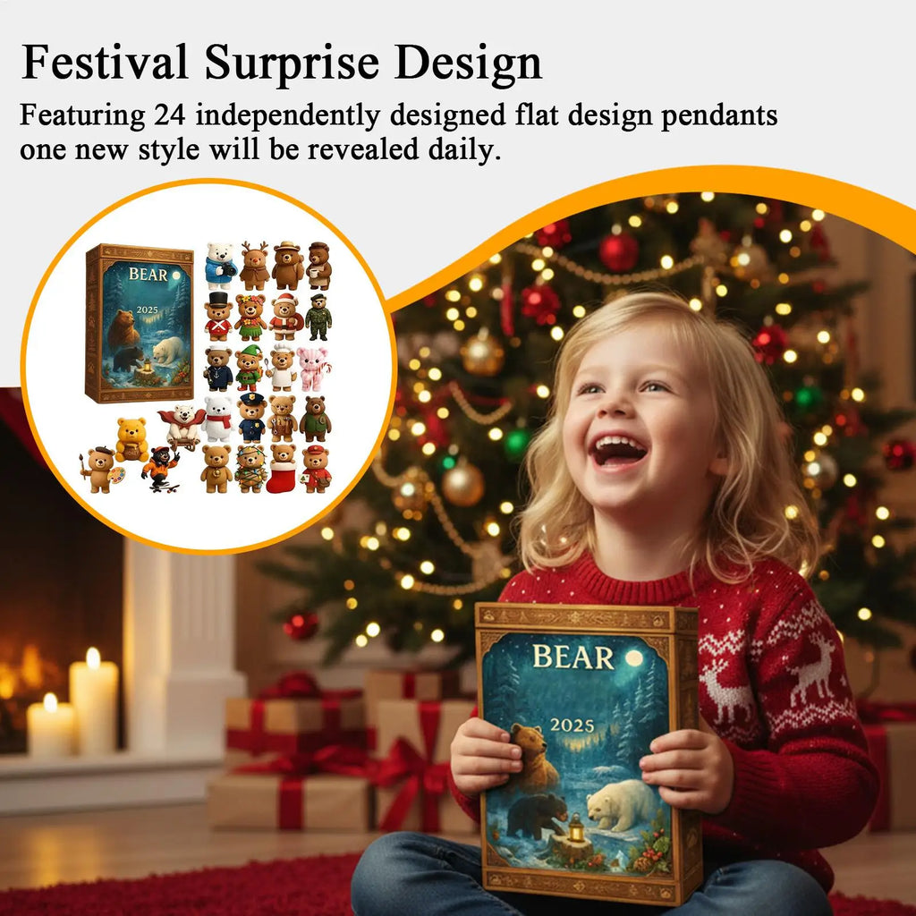 Christmas Advent Calendar Bear Theme 2D Acrylic Ornaments 24 Days