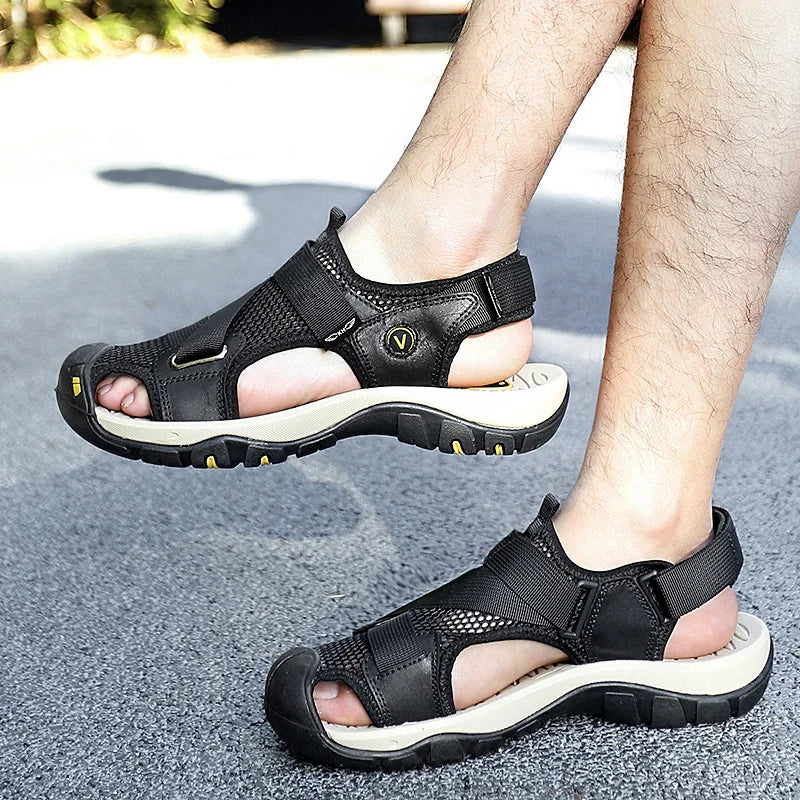Summer Men Sandals Leather Mens Casual Shoes Outdoor Beach Roman Zpaxo