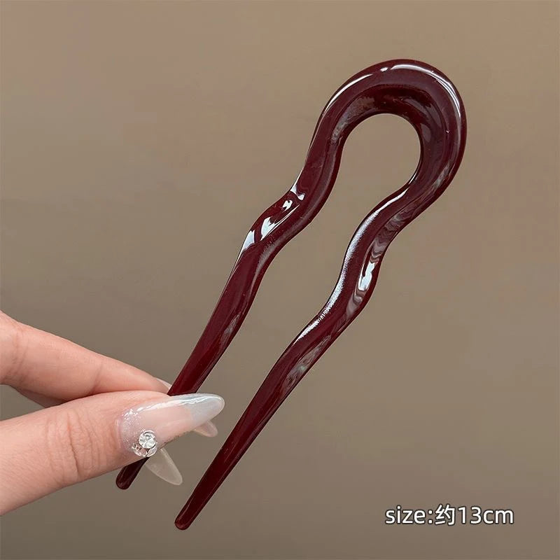 U-Shaped Hair Fork Fashion Tortoiseshell Acetate Acrylic Hairpin Geometric Headwear Hair Sticks Women Girls Hair Accessories Zpaxo fz-color f