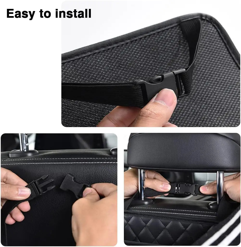 PU Leather Car Seat Back Organizer – Multi-Pocket Kick Mat