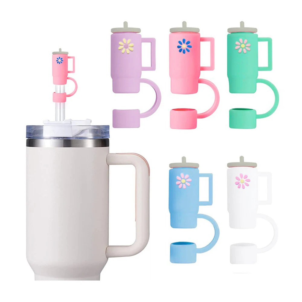 5Pcs Silicone Straw Covers Cap for Stanley 30&40 Oz Flower Straw Toppers 10mm Dust-Proof Caps Tumbler with Handle Zpaxo