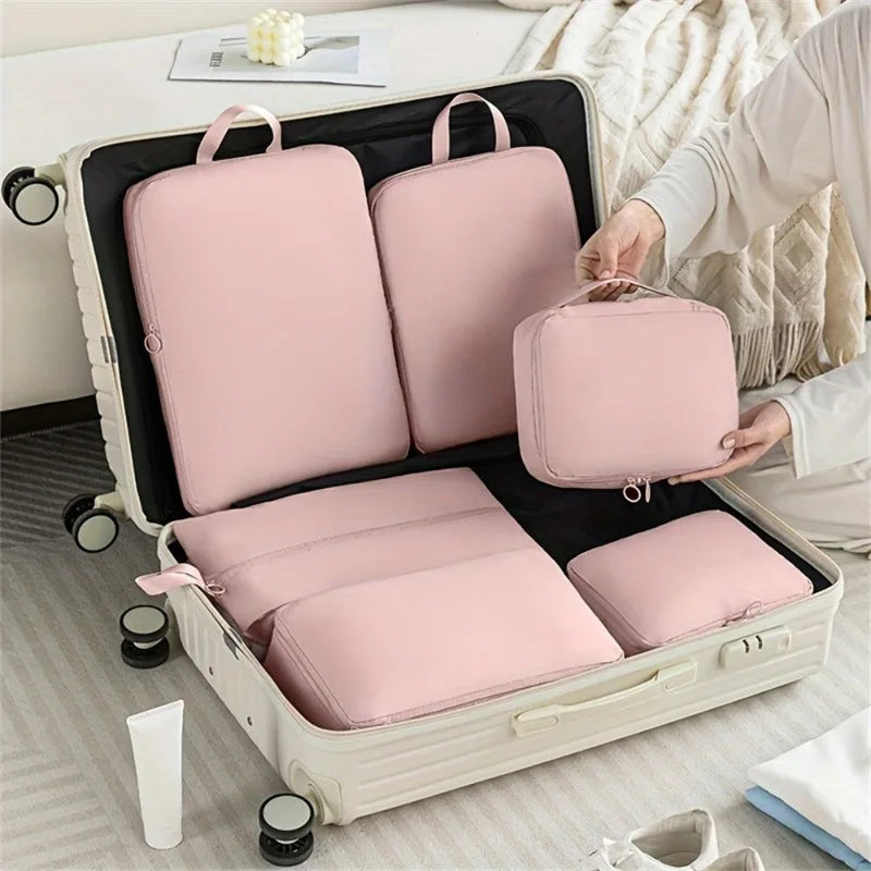 Easy-clean Compression Packing Cubes Polyester Travel Organizer Zpaxo pink-6pcs