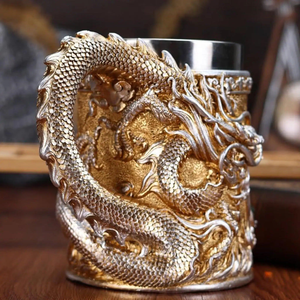 Dragon Cup Embossed Chinese Metal Drinkware Fun Coffee Mugs Tea Table