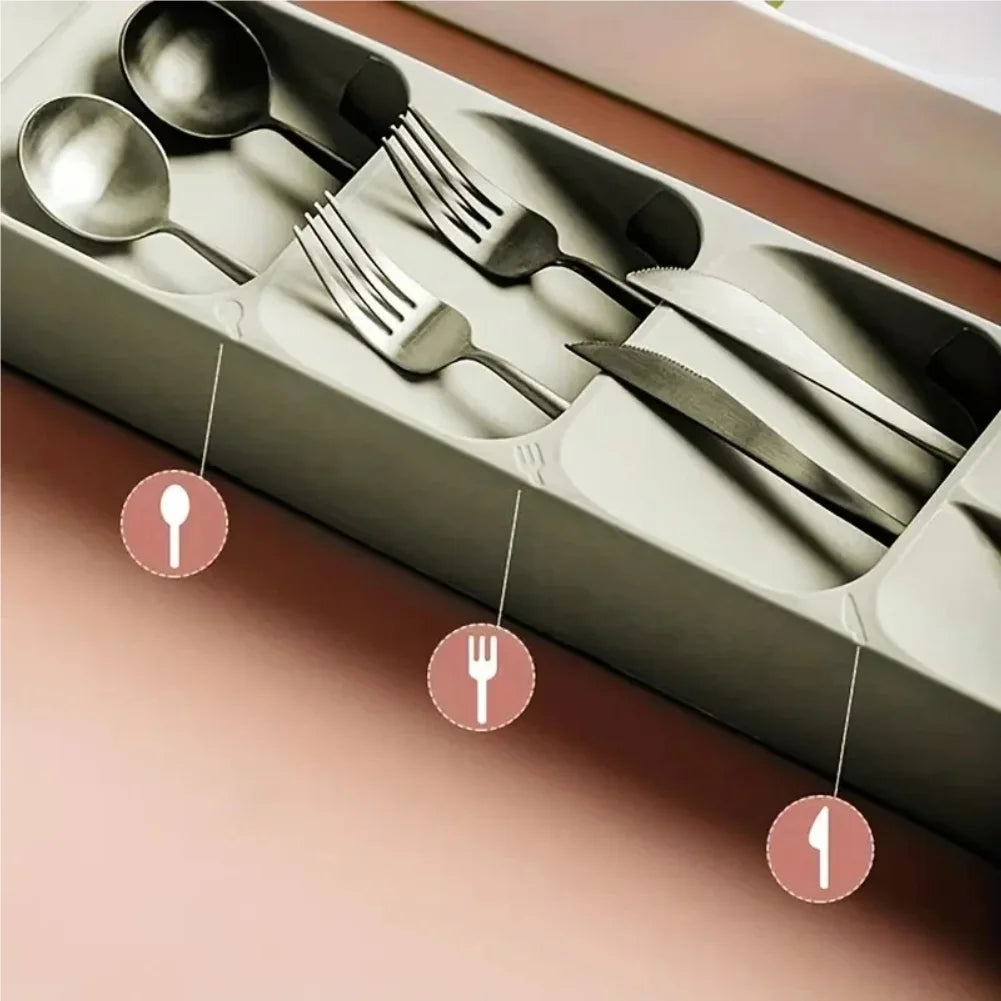 Multi-purpose Cutlery Storage Tray Cutlery Fork Spoon Compartmentalized Organizer Kitchen Drawer Categorized Storage Boxes Zpaxo