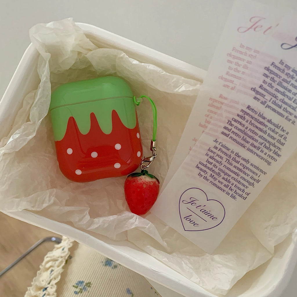Lovely Red Strawberry White Polka Dot Lanyard Earphones Case Air Pods Zpaxo
