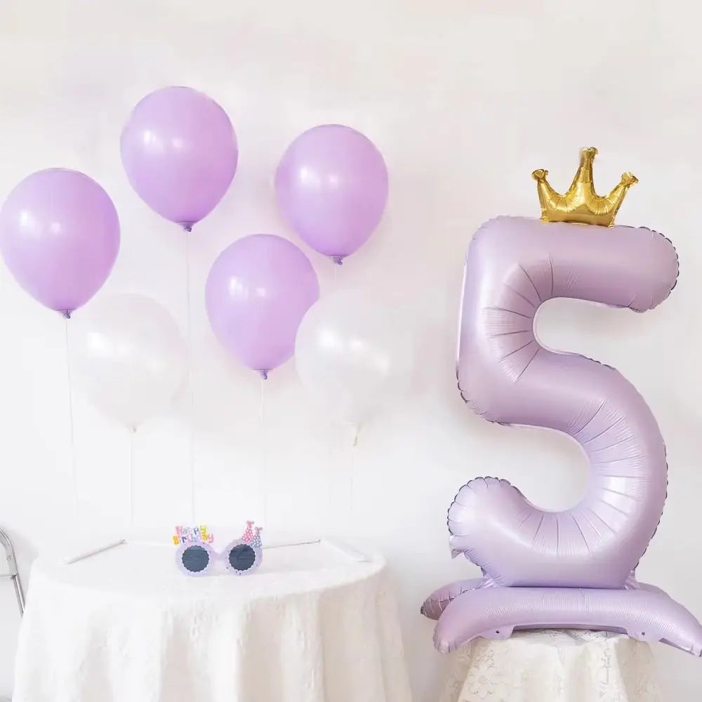 Light Purple Standing Foil Number Balloon Crown Digital Balloons Girl