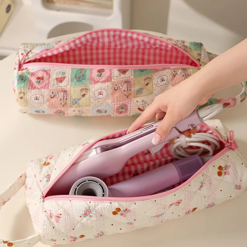 New Travel Hair Dryer Storage Bag with Handle Dustproof Curler Storage Bag Large Capacity Soft Quilting Cotton Hair Organizer Zpaxo